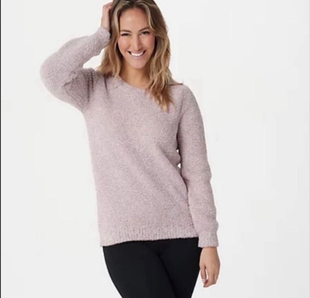 Barefoot Dreams CozyChic Seaside Crew Neck Sweater He-Pale purple cream XL NWT